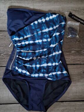 Michael Kors Size 4 Tie Dye Strapless One piece Side Zip Swimsuit